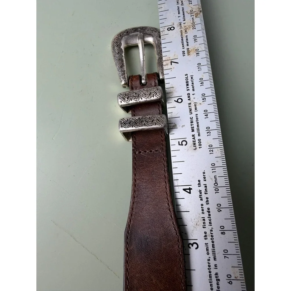Bill Adler Studio Leather Western Concho Belt Brown Engraved Buckle Size 38